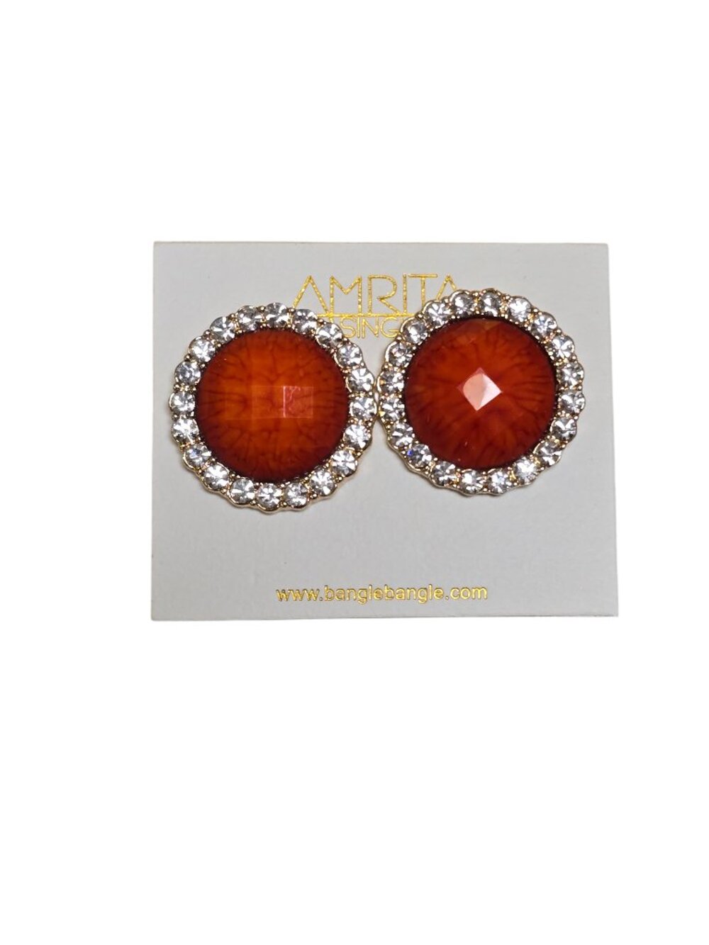 Amrita Singh Gold Plated Coral Crystal Button Stud Earrings NWT